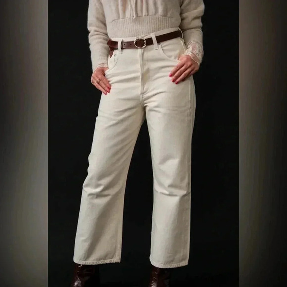 Express Straight Crop High Rise Khaki Jeans NWT Size 8 - Picture 1 of 11